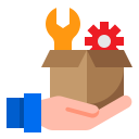 hand holding a box with a wrench and a gear