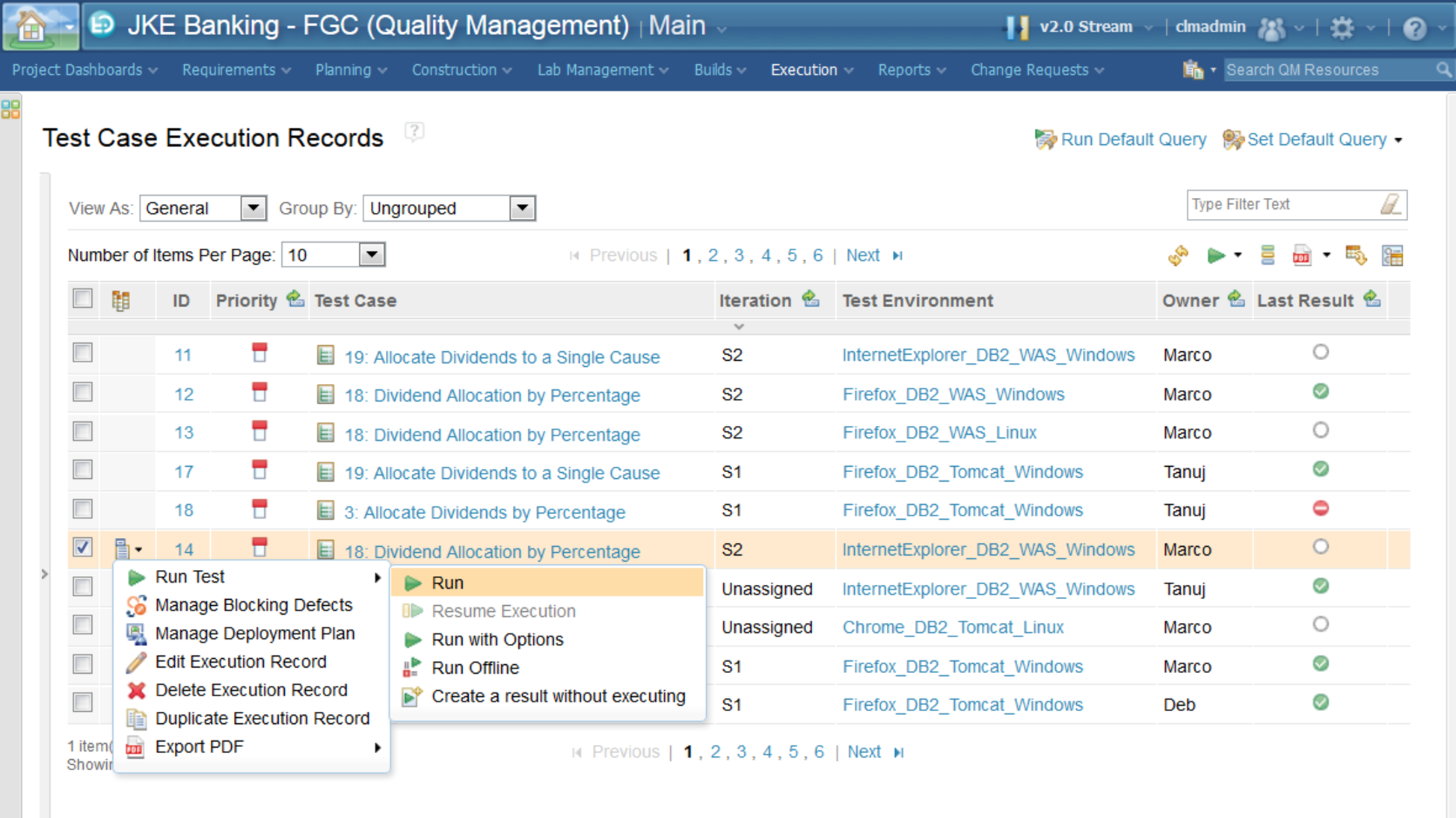 User interface of Test Case Execution Records